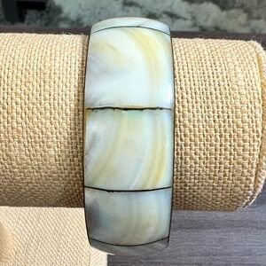 Antique Brass Mother Of Pearl Bangle Bracelet